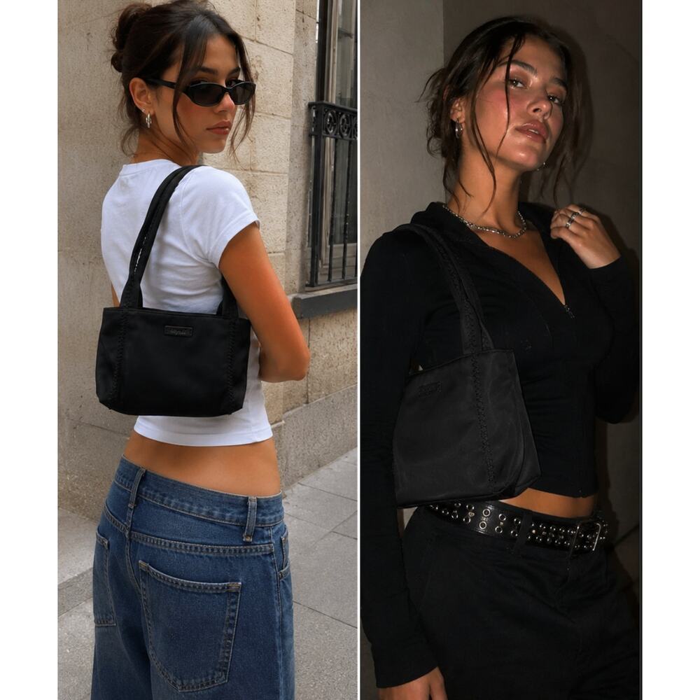 Esprit Black Nylon Mini Tote Bag Y2K Minimal Shoulder Purse EUC